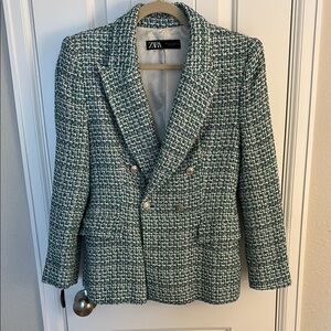 Zara Green Tweed Blazer